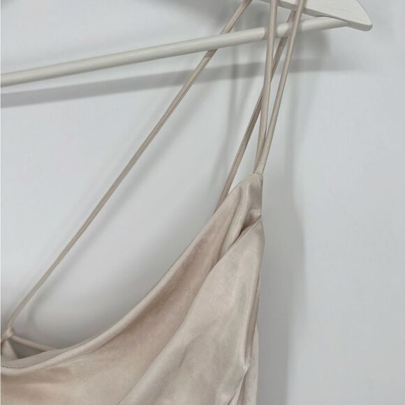 Billy J Josephina Dress‎ Cowl One Shoulder Spaghetti Strap Champagne Slip Size 8 - Picture 6 of 9
